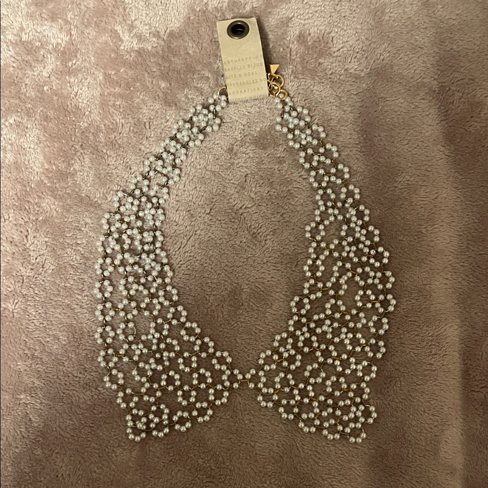 Pearl Beaded Detachable Collar Necklace - White